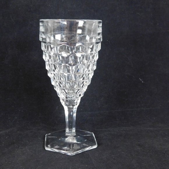 Lot of 2 Fostoria American Clear Glass Water Goblet 7" tall 9 oz Diamond Cube - Picture 3 of 11